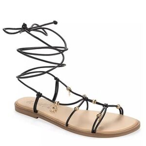 Wild Pair Reinaa Strappy Lace‑Up Flat Sandals Black Women's Size 7M NWB
